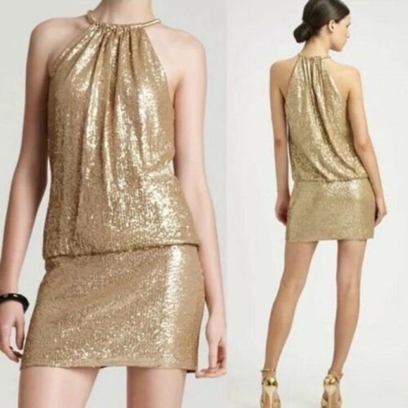 Laundry By Shelli Segal Dresses & Skirts - Gold Sequin Halter Ring Neck Cocktail Mini Dress 4